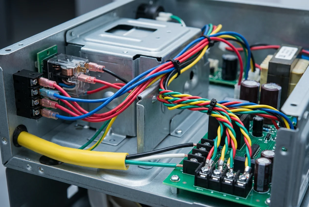 Point-to-point internal hook-up wiring and terminal connections inside a home appliance