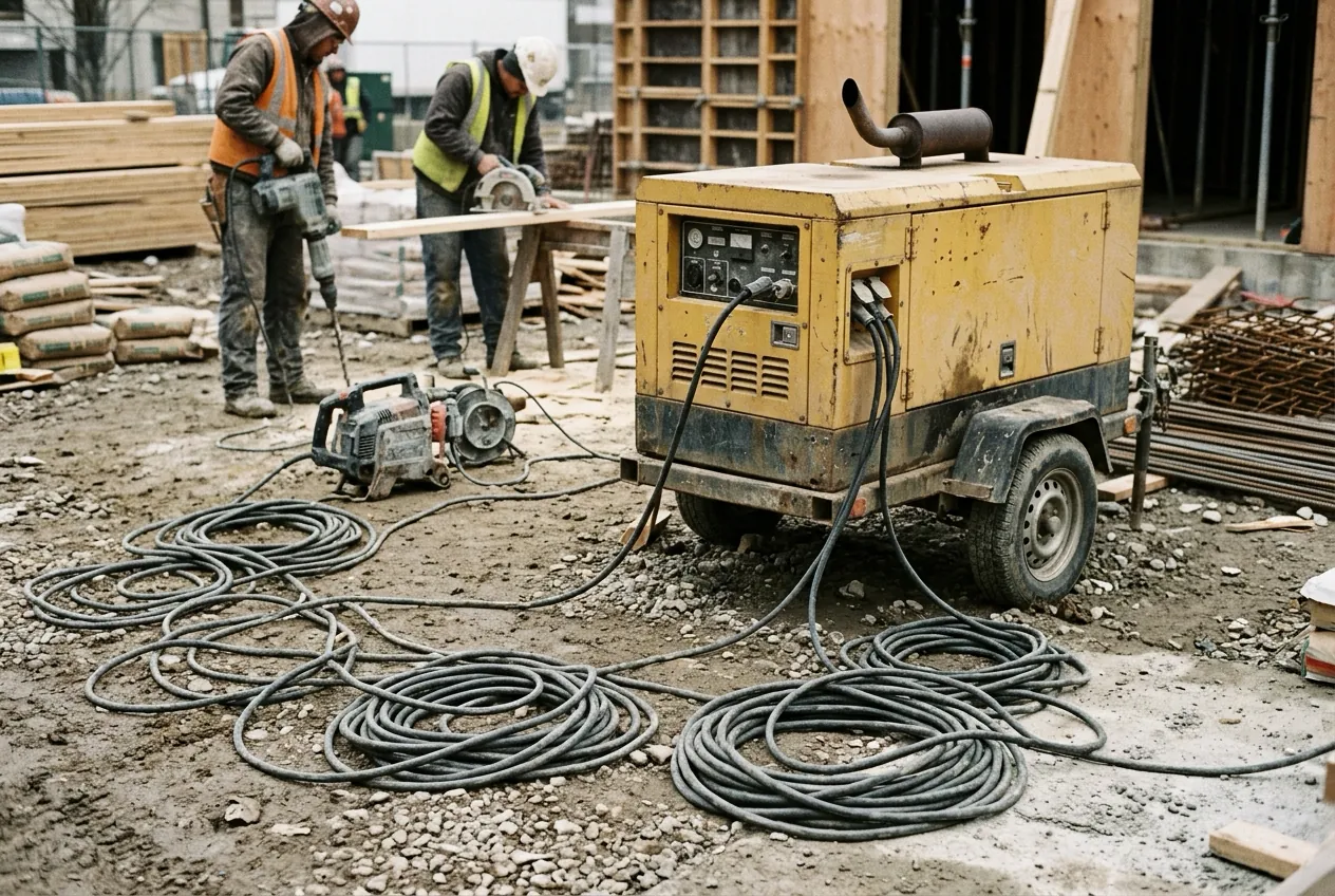 Site power tools and mobile machines fed by flexible rubber cable