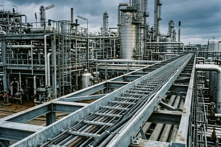 Armoured screened instrument cable on an exposed hazardous-area petrochemical route