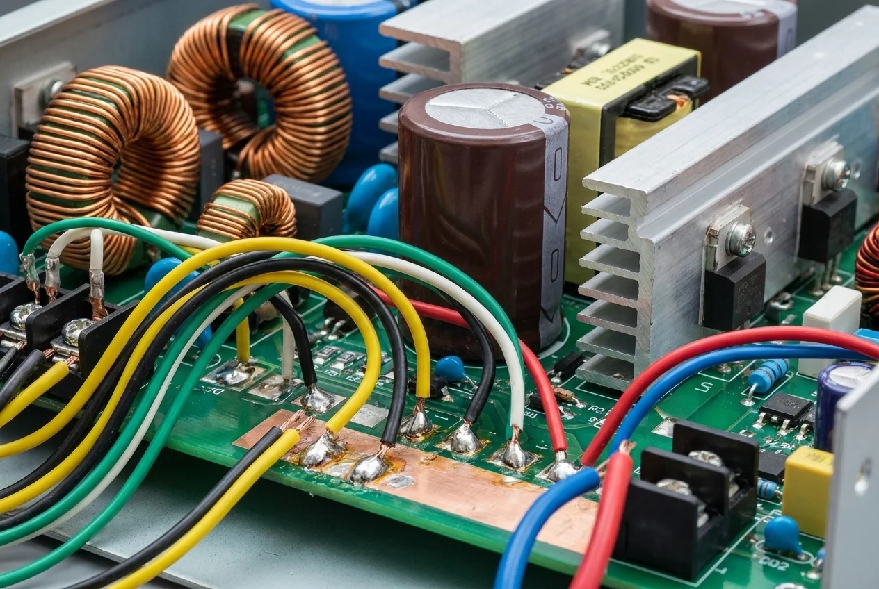 Leads from a transformer, power supply or PCB out to a terminal in fine-stranded tinned hook-up wire